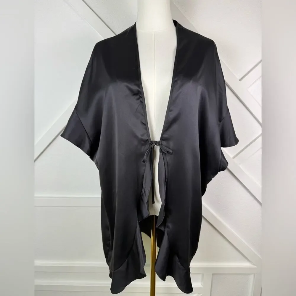 NWT Victoria's Secret Black Satin Kimono Robe Wrap Cover Up One Size OS